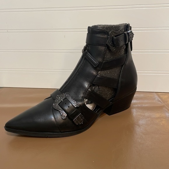 Nine West ankle Boots leather motorcycle black NWCarrillo shoe zip boot Sz 8M - Picture 4 of 16